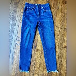 LOFT Size 27 Skinny Ankle High Rise Jeans Distressed Hem Dark Blue